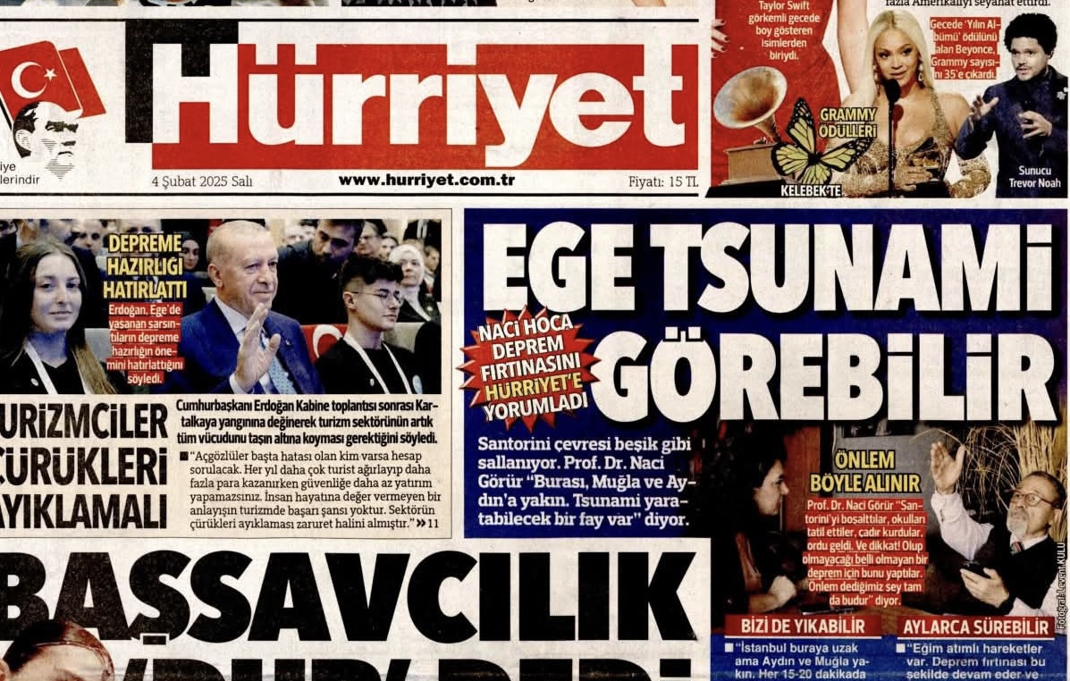 Η σεισμική καταιγίδα στο Αιγαίο στα τουρκικά πρωτοσέλιδα