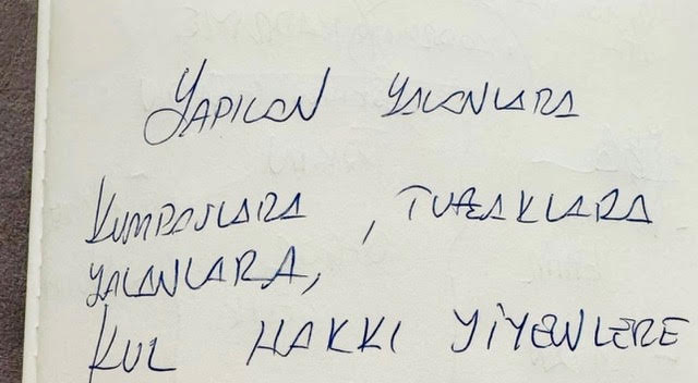 Χειρόγραφο σημείωμα Ιμάμογλου από αστυνομικό τμήμα